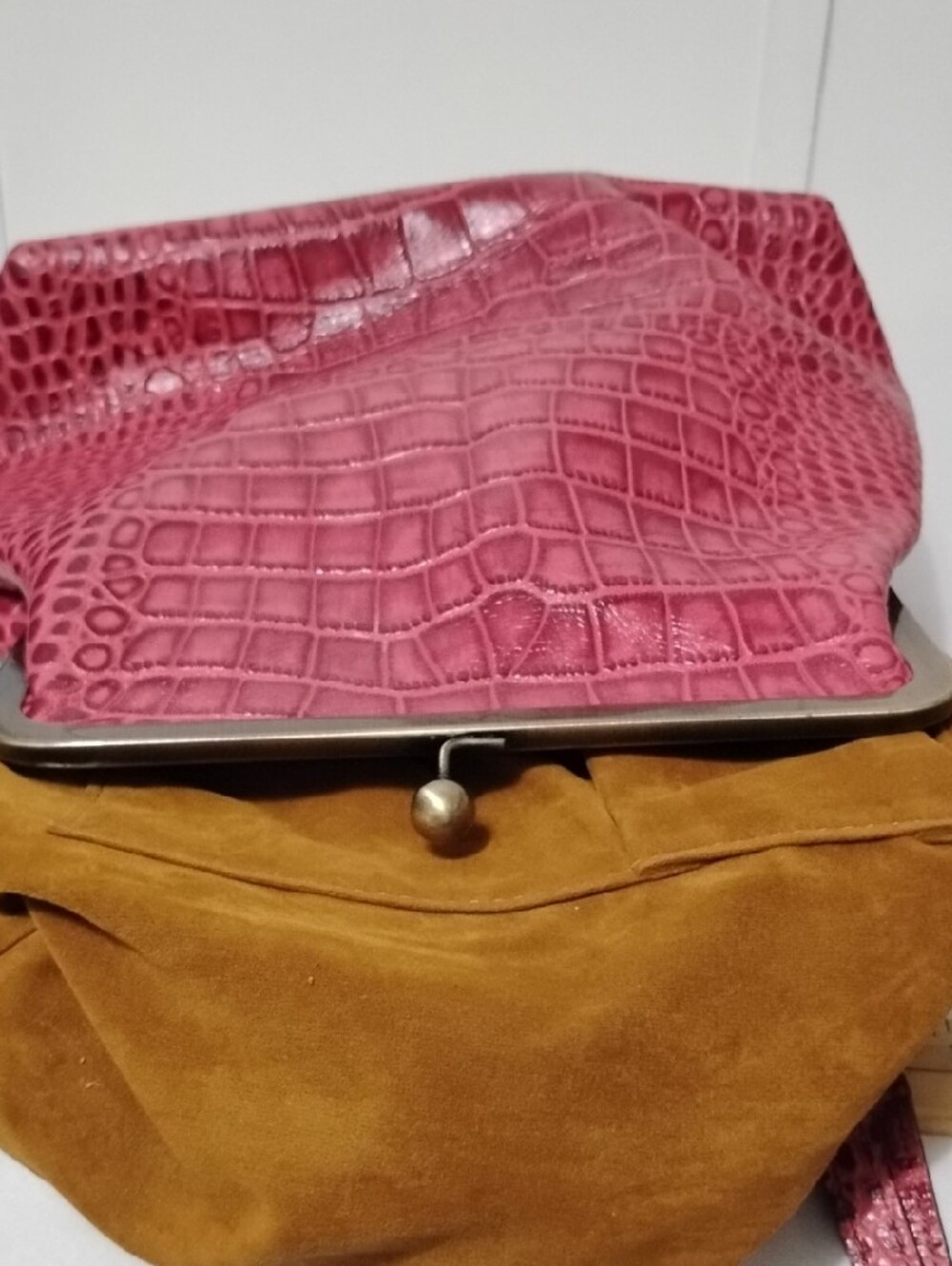 Patricia Nash Novella Frame Red Croc-Embossed Frame Satchel Handbag - Picture 10 of 12